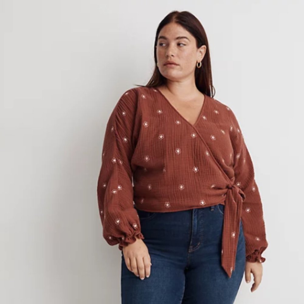 NWT Madewell Embroidered Lightspun Wrap Top 3X